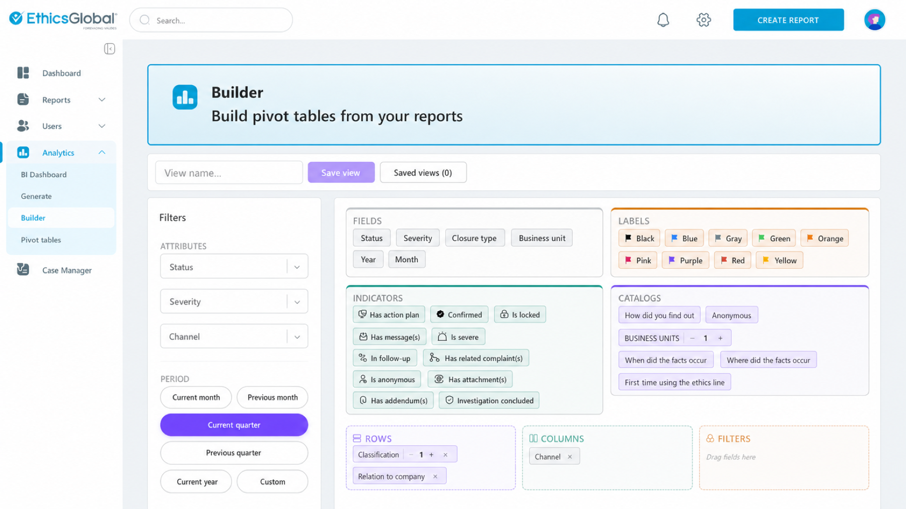CaseManager analytics and pivot-table builder